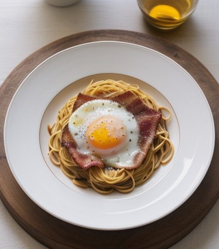 Spaghetti With Bacon & Egg recipe image