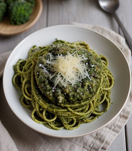 Spaghetti With Broccoli Pesto recipe image