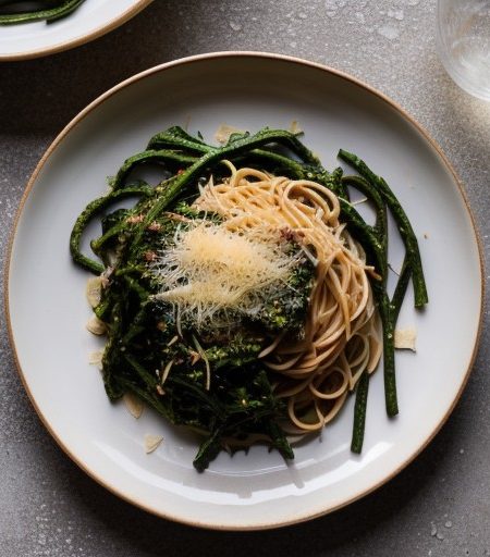 Spaghetti With Broccoli Rabe, Toasted Garlic, Parmesan An recipe image