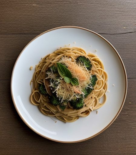 Spaghetti With CHPPD Brocccoli & Pignoli in B recipe image
