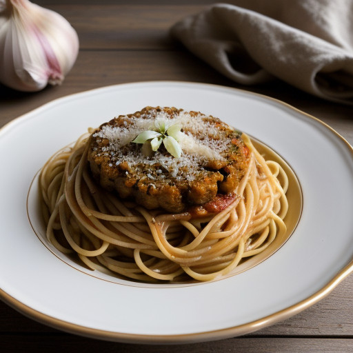 Spaghetti With Garlic Crotons & Fresh Toma recipe image