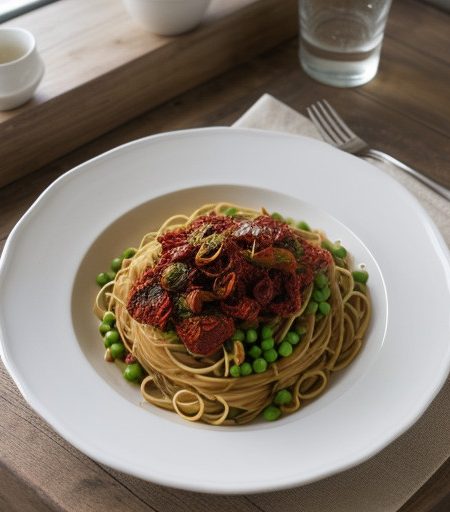 Spaghetti With Peas & Sun-Dried Tomatoes recipe image