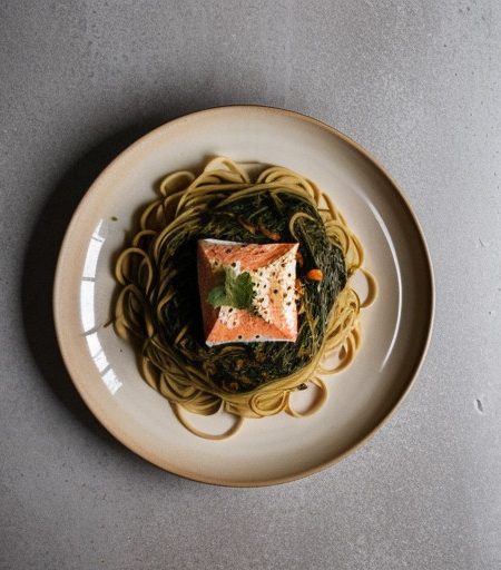 Spaghetti With Salmon & Sorrel (Or Spinach recipe image