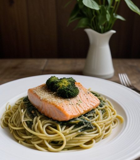 Spaghetti With Salmon and Sorrel (Or Spinach recipe image