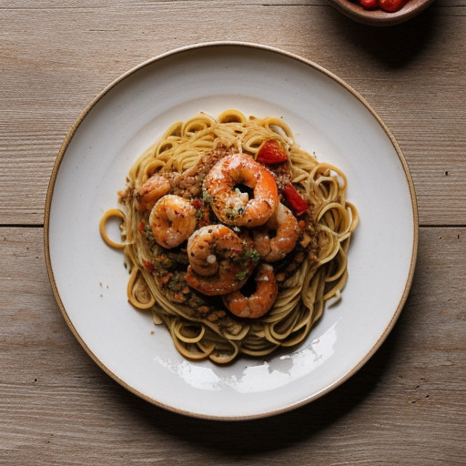 Spaghetti With Shrimp & Eggplant recipe image