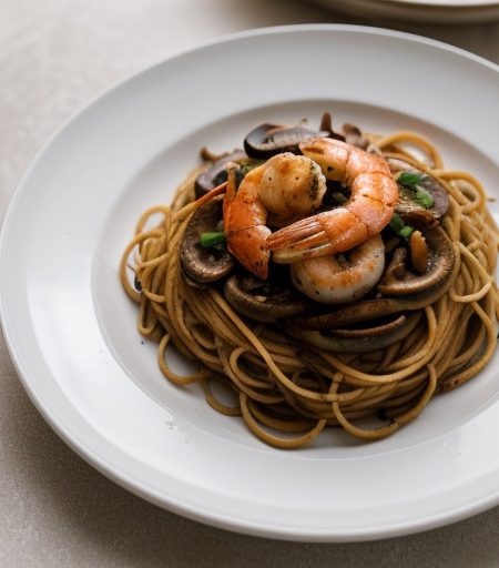 Spaghetti With Shrimp & Mushrooms recipe image