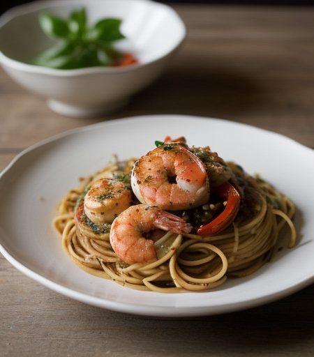 Spaghetti With Shrimp and Eggplant recipe image