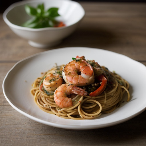 Spaghetti With Shrimp and Eggplant recipe image