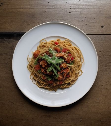 Spaghetti With Tomatoes & Arugula recipe image