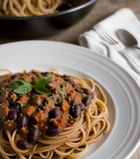 Spaghetti With Turkey-Black Bean Chili recipe image