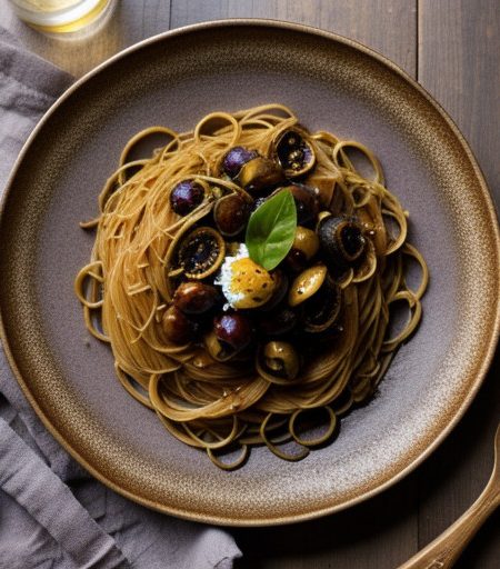 Spaghettin With Eggplant & Olives recipe image