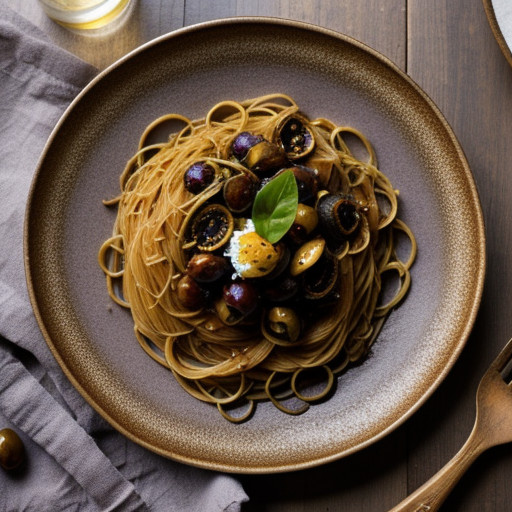 Spaghettin With Eggplant & Olives recipe image