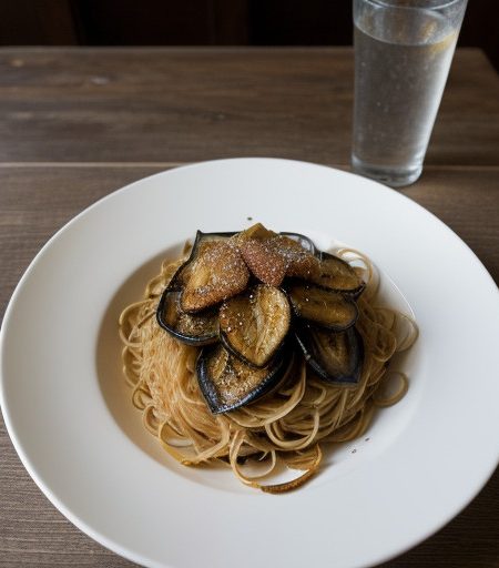 Spaghettini With Fried Eggplant recipe image