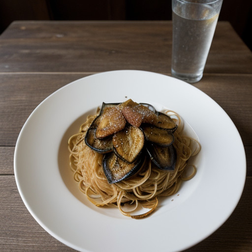 Spaghettini With Fried Eggplant recipe image