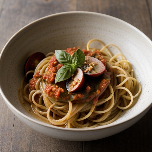 Spaghettini With Spinich & Red Clam Sauce recipe image