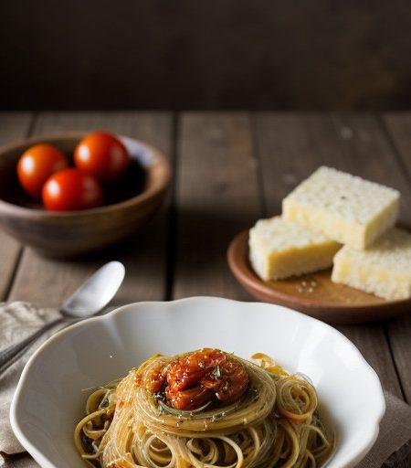 Spaghettini With Spinich and Red Clam Sauce recipe image