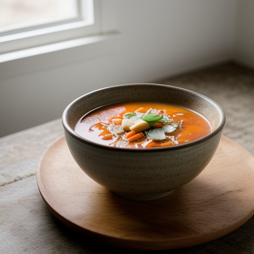 Spam Vegetable Soup With Cheese-Topped Crouto recipe image