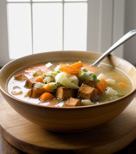 Spam Vegetable Soup With Cheese-Topped Croutons recipe image