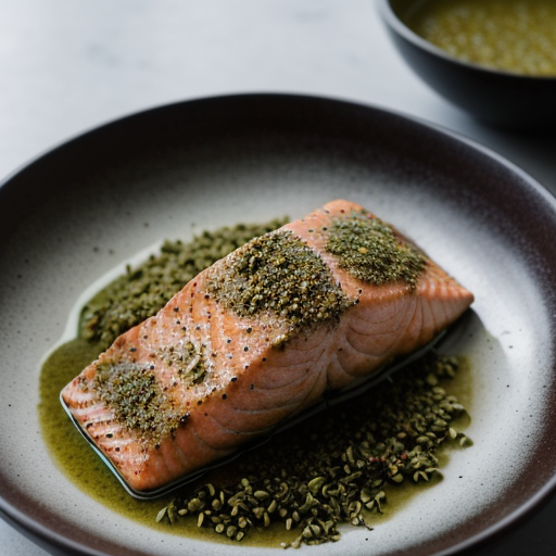 Spice Crusted Salmon With Green Herb Dressing recipe image