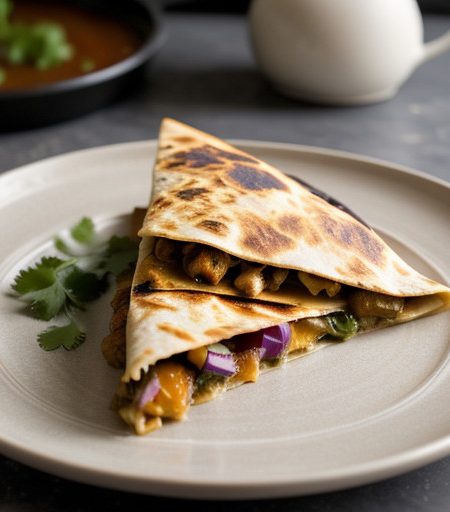 Spicy Chicken~ Eggplant & Red Onion Quesadillas - Mesa Gr recipe image
