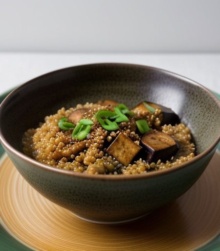 Spicy Eggplant-Miso Saute With Bulgur recipe image