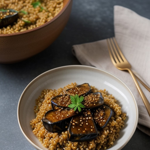 Spicy Eggplant-Miso Saute With Bulgur recipe image