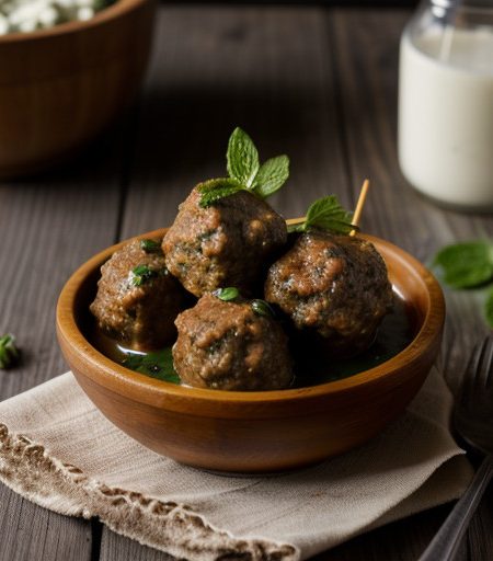 Spicy Lamb Meatballs With Mint-Chile Sauce recipe image