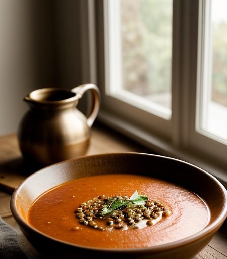 Spicy Lentil-Tomato Soup With Ham recipe image