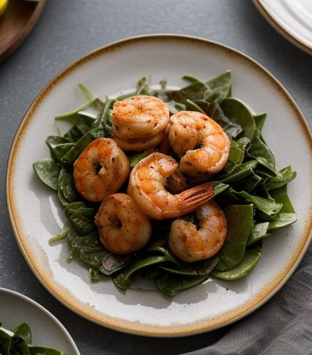 Spicy Mango Shrimp on Wilted Greens recipe image
