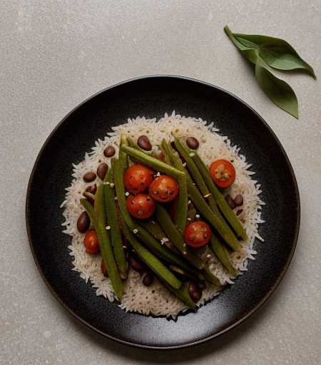 Spicy Okra/Basmati Rice/Black Beans recipe image