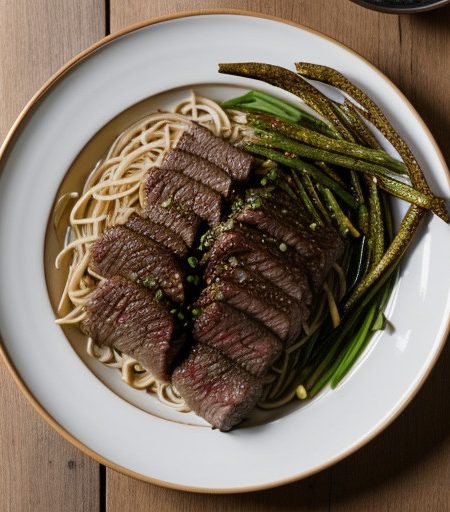Spicy Somen With Steak Strips~ Chilies & Mi recipe image
