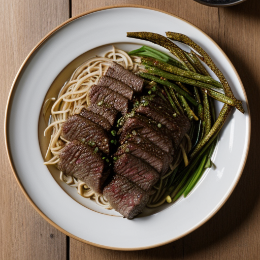 Spicy Somen With Steak Strips~ Chilies & Mi recipe image