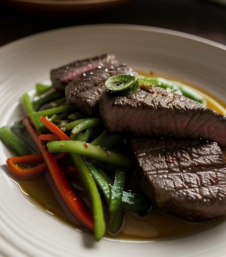 Spicy Somen With Steak Strips, Chilies and Mint recipe image
