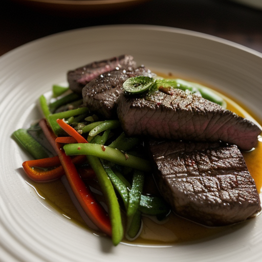 Spicy Somen With Steak Strips, Chilies and Mint recipe image