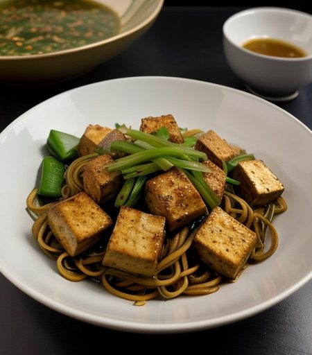Spicy Tofu With Green Vegetables & Noodles recipe image