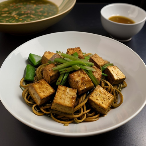 Spicy Tofu With Green Vegetables & Noodles recipe image
