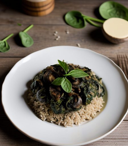 Spinach~ Mushrooms~ & Brown Rice With Chees recipe image
