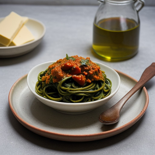 Spinach Pasta With Red Pepper Sauce recipe image