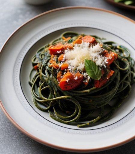 Spinach Pasta With Red Peppers recipe image