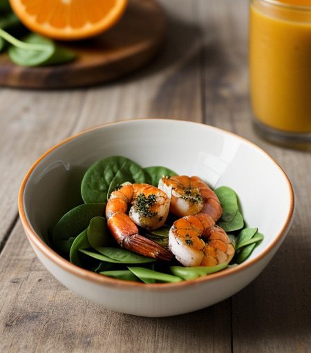 Spinach Salad With Orange-Chili Glazed Shrimp recipe image