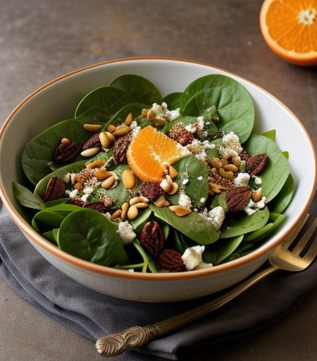 Spinach Salad in Fresh Orange Dressing W/ Pine Nuts-Daley recipe image