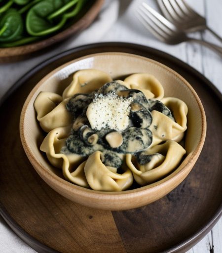 Spinach Tortellini With Creamy Mushroom Sauce recipe image