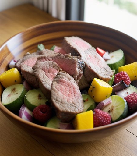 Steak & Summer Fruit Kabob Salad recipe image