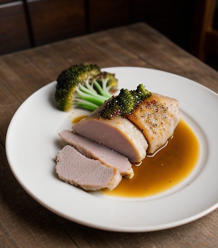 Steamed Chicken & Ham With Broccoli Spears recipe image