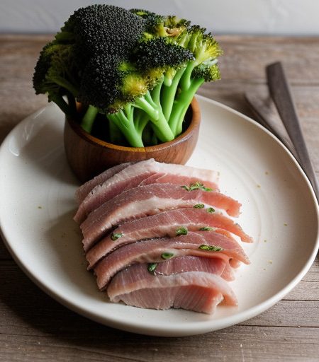 Steamed Chicken & Ham With Broccoli Spears recipe image
