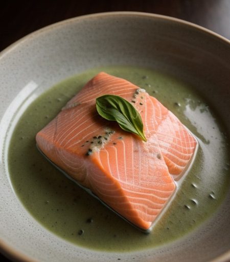 Steamed King Salmon With Basil Sauce recipe image