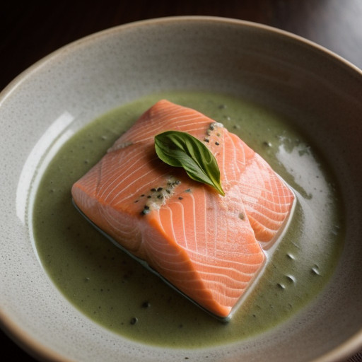 Steamed King Salmon With Basil Sauce recipe image