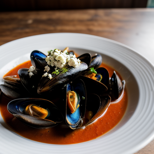Steamed Mussels With Tomato Sauce & Feta recipe image