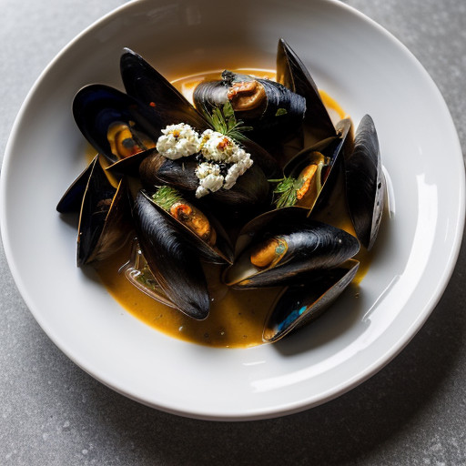 Steamed Mussels With Tomato Sauce and Feta Cheese recipe image