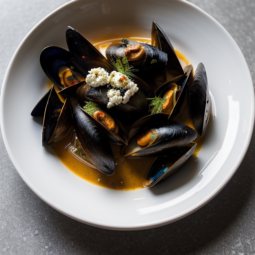 Steamed Mussels With Tomato Sauce and Feta Cheese recipe image